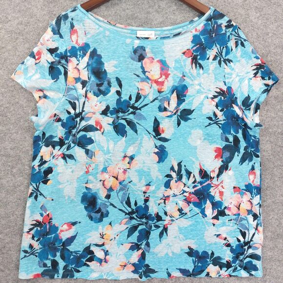J. Jill Tops - J Jill Love Linen Shirt Womens XL Blue Floral Lightweight Short Sleeve Basic Top